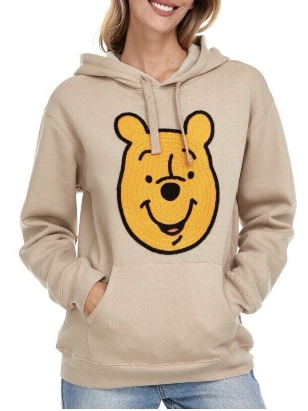 Disney Winnie the Pooh Crochet Detail Hoodie Beige Tan